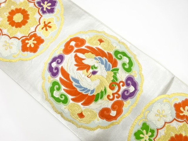 JAPANESE KIMONO / ANTIQUE FUKURO OBI / SILK / WOVEN PHOENIX & FLOWER